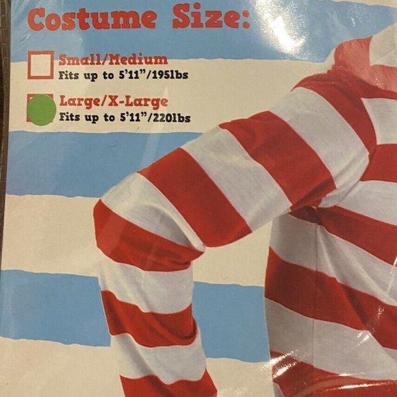 Where's Waldo Red/White Striped Shirt Men's Halloween Costume Set New/N… - Picture 10 of 15